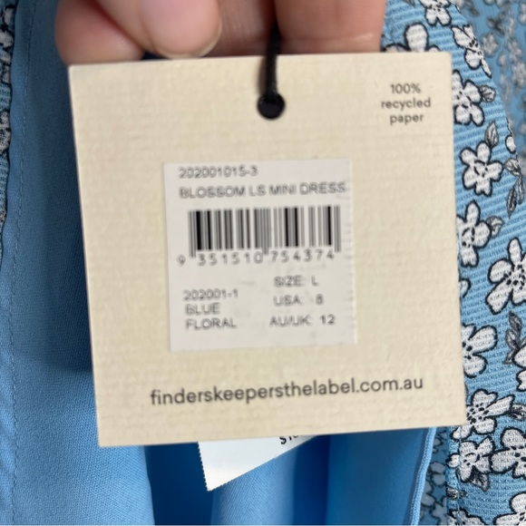 Finders Keepers Blue Blossom Floral Mini Dress Size L - Picture 5 of 11